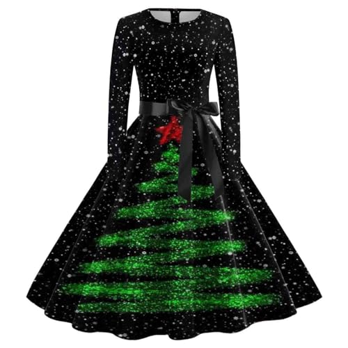 Generisch weihnachtskleider Damen elegant, Rockabilly Kleider Vintage Partykleid Festlich Mit Lustig Weihnachtsmotiv Cocktailkleid Abendkleider Grün...