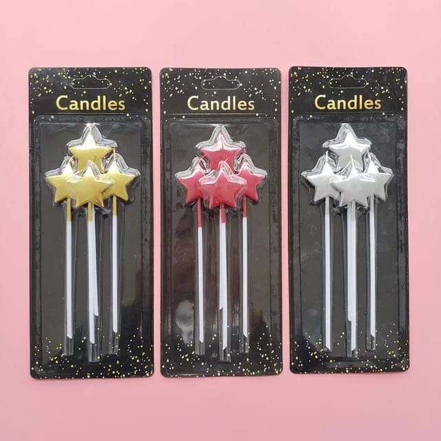 Image of 4 pcs Long Star Birthday Party Decoration Star Candle Big Cake Decoration Candles Rose Gold Theme Candle (Set of 4) (Rose Gold)