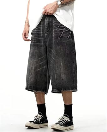 Mens Vintage Y2k Denim Shorts Black Baggy Loose Jeans Shorts