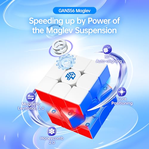 GAN 356 Maglev 3x3 Magnetic Speed Cube Stickerless Gans 356M Magic Cubes, Magnetic Levitation Cube, 30°+ Auto-Aligning, 76 Magnets, Numerical Tuning Setting, Frosted Version