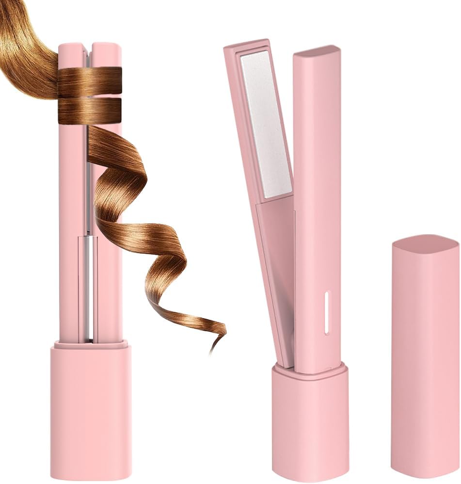 Mini plancha para cabello USB, 2 en 1 rosa