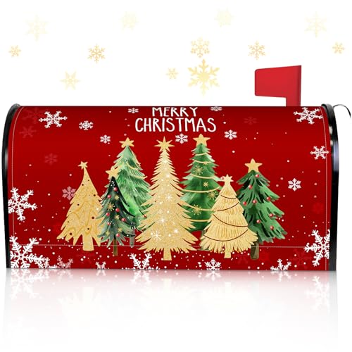 Blosssound Christmas Mailbox Cover Magnetic Standard Size 21 x 19 Inch, Winter Mailbox Cover Xmas Tree Decorative Post Letter Box Decor for Garden Yard Outdoor(Christmas Tree)