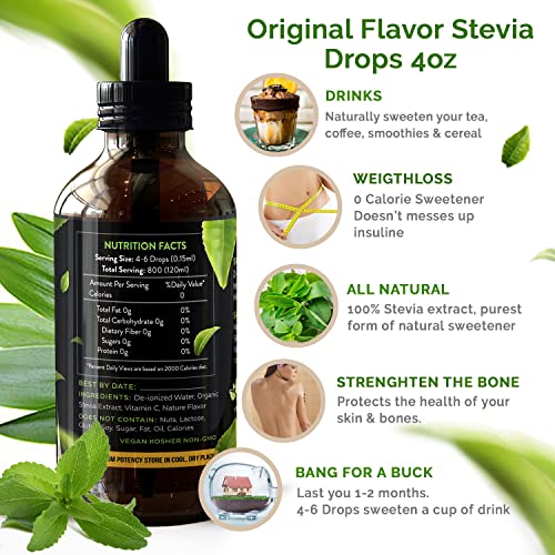Enzo Liquid Stevia Drops Our Zero Calories Sweetener (4oz - 800 Servings/Bottle) - Vanilla - All Natural flavoring with No Artificial Additives & Filler Ingredient
