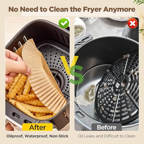 Image of 100 PCS Air Fryer Sheet Round Parchment Paper Liners - Non-Stick, Heat Resistant, Baking Paper - Disposable, Food-Grade, Grease-Proof Sheets (Square -8 INCH)