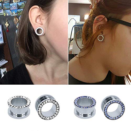 Zs 316L Stainless Steel Rhinestone Crystal Ear Tunnel Plugs Ear Gauges Expanders Body Piercing (White, 9/16"(14Mm)) #TOP2