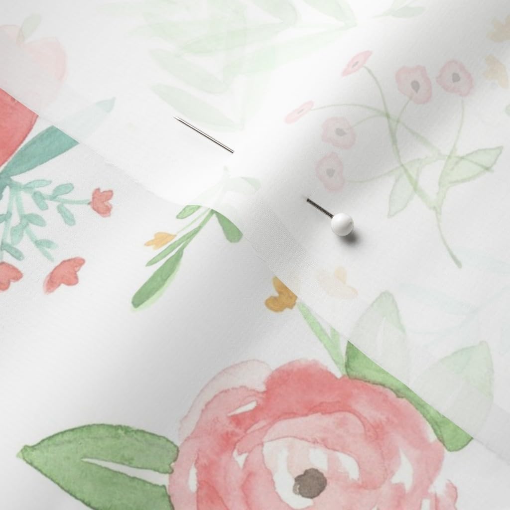 Spoonflower Fabric - Peach Happy Floral Watercolor Nursery Wedding Printed on Chiffon Fabric by The Yard - Sewing Fashion Apparel Dresses Home Decor
