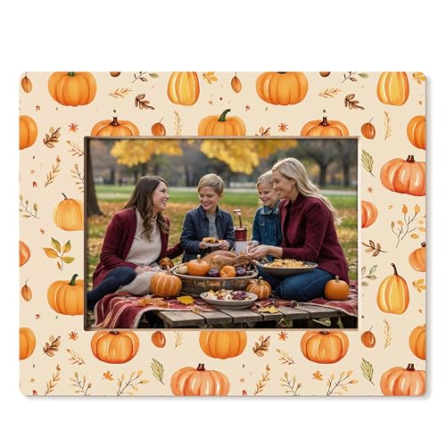 HUKINE Fall Pumpkin Gifts Picture Frame 5x7 Thanksgiving Gifts Autumn Leaves Home Decor Fall Decor for Bedroom Orange Pumpkin Picture Photo Frames for Tabletop Desk Decor