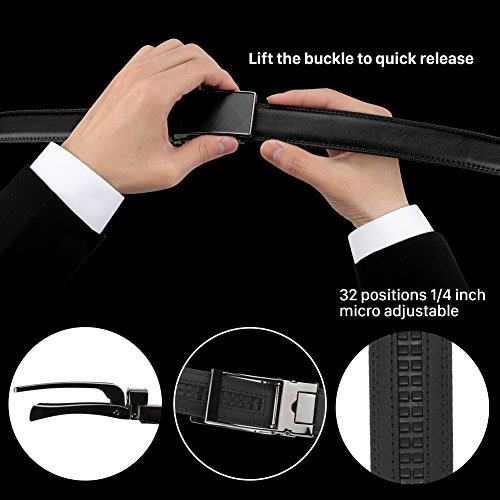 Mens Genuine Leather Ratchet Dress Belt 1 1/8inch Wide with Sliding Buckle4