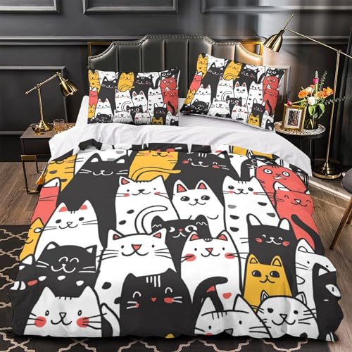 Housse de couette chat 3D microfibres avec zip facile