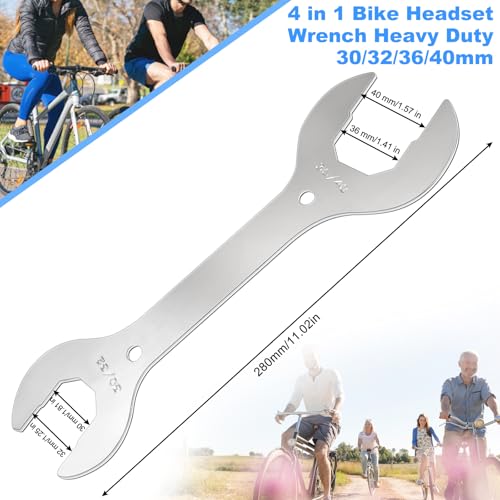 PERFETSELL Bicycle Headset Spanner Bicycle Cone Spanner Hub Wrench Carbon Steel Axle Hub Cone Wrench 4 Size 30/32/36/40mm Open End Pedal Spanner Repair Tool for MTB Mountain Bike Cycling Double Open - Image 2