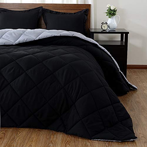 Downluxe Lightweight Solid Comforter Set (King) With 2 Pillow Shams - 3-Piece Set - Black And Grey - Down Alternative Reversible Comforter #TOP1