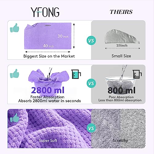 Image of YFONG X-Large Hair Towel Wrap for Women, Super Absorbent Microfiber Hair Towel for Curly Hair, Fast Drying Hair Turbans with Elastic,Hair Drying Towel Wrap for Hair Care 30 inch X 40 inch (Purple)
