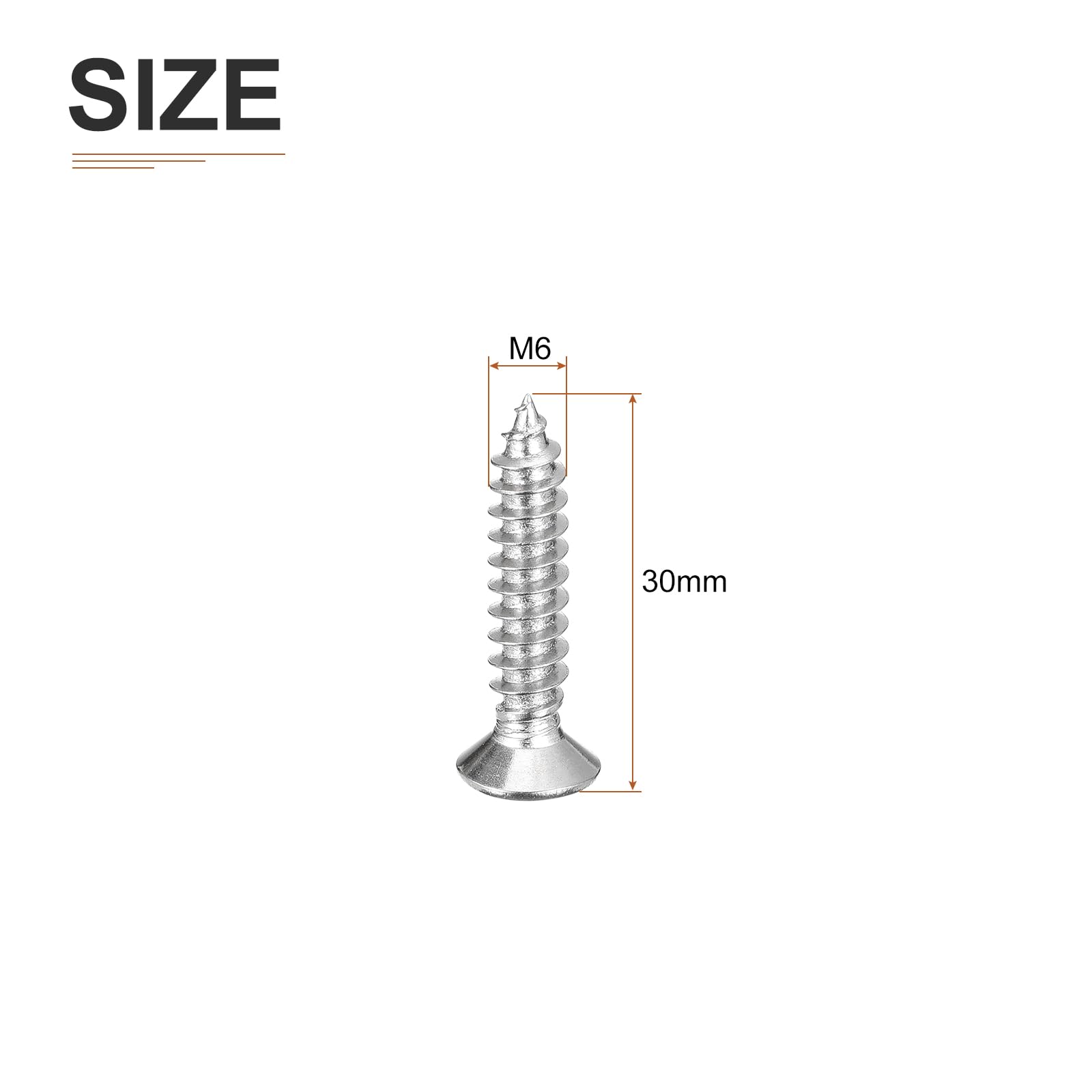 DTGN 20Pcs M6x30mm Flat Head Wood Screws, 304 Stainless Steel Phillips Self Tapping Screws - Good for Woodworking Furniture - Silver - Image 2