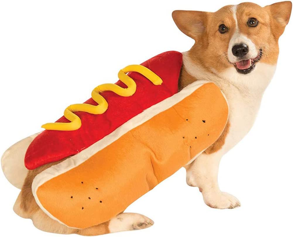 Halloween Pet Hot Dog Cosplay Costume,Funny Dress up Suit Xmas Party Outfit for Golden Retriever Corgi Pug,Size S to M for Puppy Dogs Cats