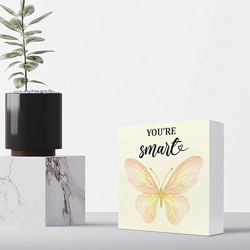 Miniatura 4 de Letrero de madera con texto en inglés "You're Smart Girl Positive Affirmations", decoración de escritorio para decoración de escritorio de