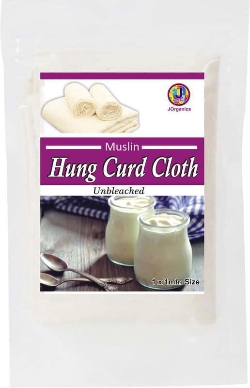 Image of Muslin Hung Curd Cloth,1 x 1 Metre 100% Cotton Muslin Cloth for Curd Straining Hung Curd, Paneer, Yogurt, Cheese, Jam Filter, Roti Cover | Unbleached, Reusable, Chemical-Free