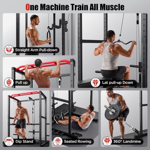 Image of SPORTSROYALS Power Rack, Multi-Functional Power Cage, Squat Rack with Pulley System & LAT Pull Down, Workout Cage with J Hooks for Home Gym
