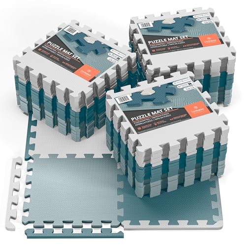 Image of bemaxx Gym Mats Set - EVA Interlocking Foam Floor Tiles (12.6 inchx12.6 inchx0.4 inch) Protective Gym Flooring Sports Home Workout Exercise Mats Puzzle Garage Fitness Play-Room Pool Treadmill Bike, 54 pcs, 54sqft