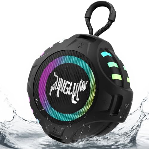 Wireless Bluetooth Speaker, Blue Tooth Portable Speaker with IPX6 Waterproof, 2500mAh Battery, TWS Pairing, RGB Light, Built in Mic, Support TF Card, USB, Unisex Gifts for Bathroom Party Home - Black