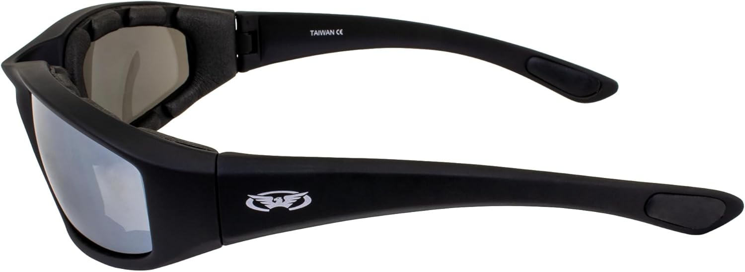 Global Vision Kickback Padded Motorcycle Sunglasses 2 Pair Black Frame Flash Mirror & Smoke Lenses - Image 5