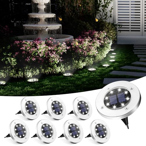 SOLPEX Solar Ground Lights, 8 Pack Solar Lights Outdoor Waterproof, 8 LED Solar Powered Landscape Lighting for Garden Yard Patio Pathway Driveway Walkway (Cool White)