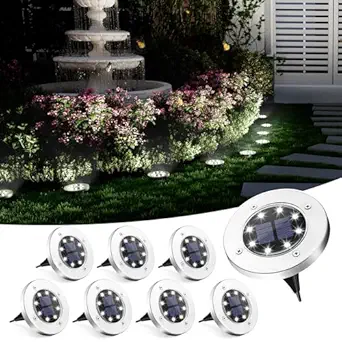 Solpex Solar Ground Lights 8 Pack, 8 LED Solar Powered Disk Lights Outdoor Waterproof Garden Landscape Lighting for Yard Deck Lawn Patio Pathway Walkway (White)