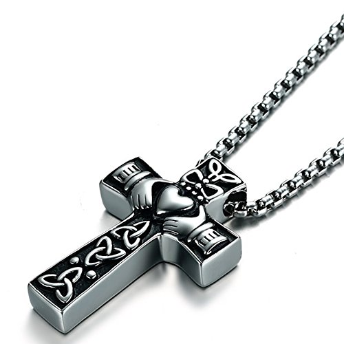 Jude Jewelers Retro Vintage Stainless Steel Celtic Knot Claddagh Jesus Cross Heart Pendant Necklace3