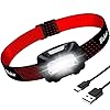 Blukar Lampe Frontale Rechargeable, 2000LM Super Lumineux Léger Torche LED Puissante avec Détecteur de Mouvement, 6 Modes d’éclairage, IPX5 Étanche, 30H d’autonomie pour Course/Camping/Urgence Rouge