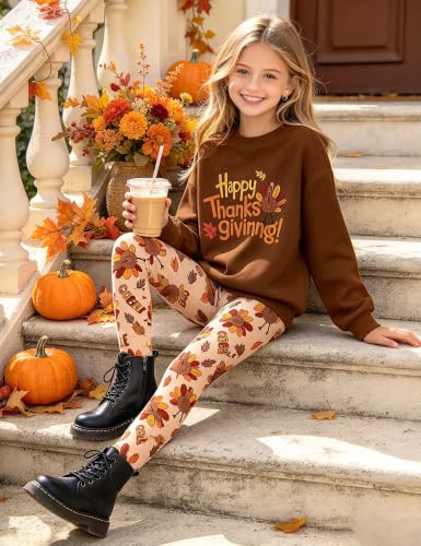 Image of NECIOUS Girls Clothes 2 Piece Outfit Bow Print Sweatshirt Tops and Leggings Pants Fall Winter Clothing Set 6-12Y