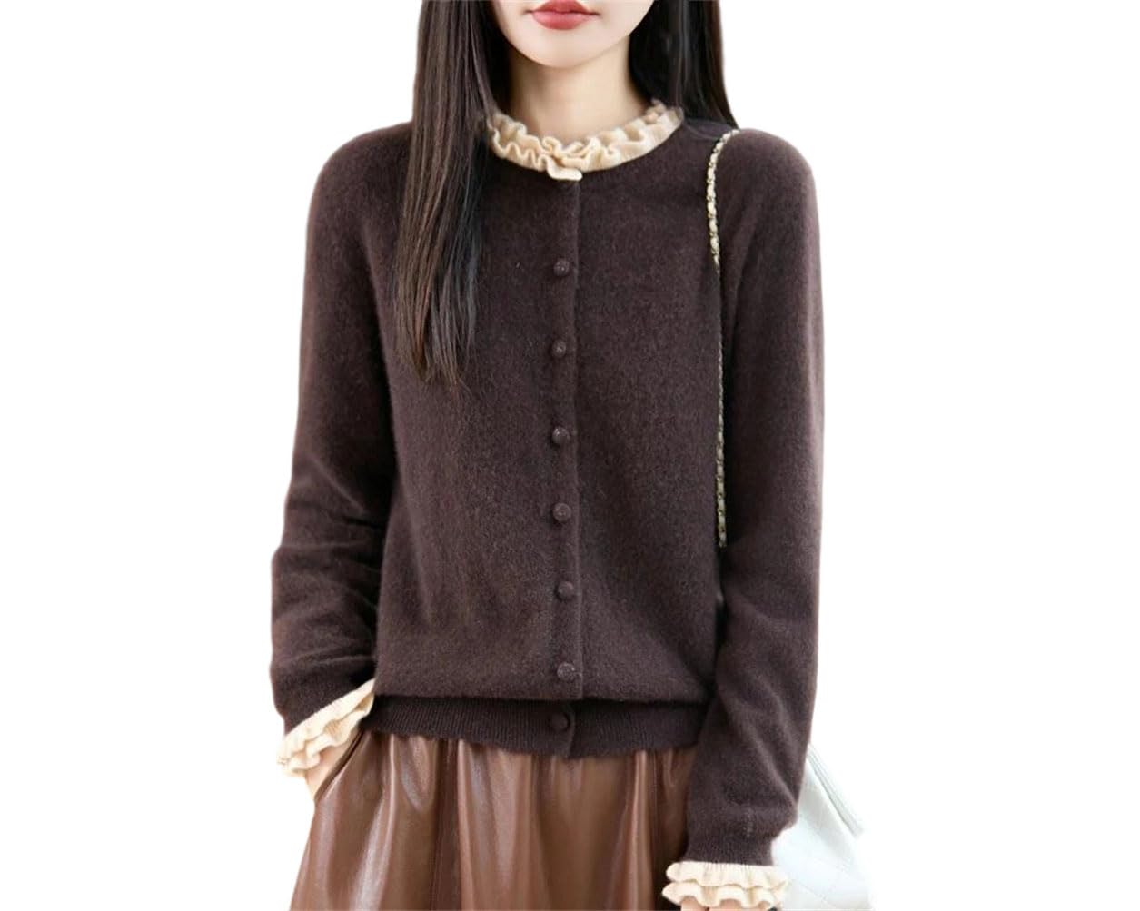 Womens Winter Thick Casual Loose Elegant Merino Wool Cardigan Sweater