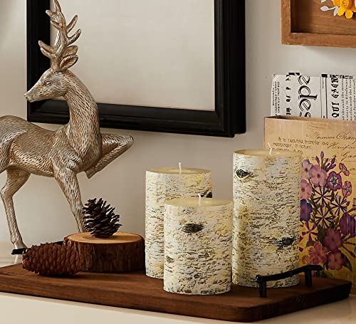 Mozeal Hand-Poured Unscented Candle,Dripless Pillar Candle Set Of 3,Includes 4", 5" And 6",Approx 300 Hours Burn Time,Rustic Country Style,For Wedding,Dinner,Christmas,Restaurants And Home Decor,Birch #TOP4