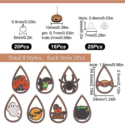 SUNNYCLUE 1 Box 8 works Halloween Dangle Making Starter Kit Wooden Earrings DIY Wood Earrings Set Halloween Dangle Earrings for Jewellery Making Kits Beginners Starter Adults Craft Halloween Craft - Image 2