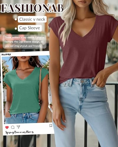 Image of Huukeay 3 Pack Women's V Neck Cap Sleeve T Shirts