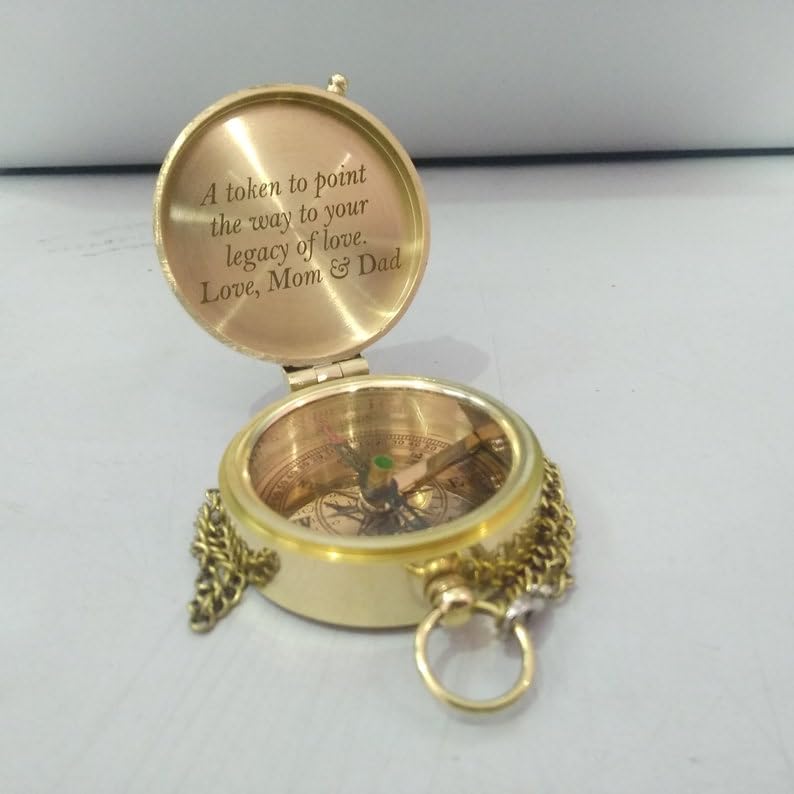 Brújula de bolsillo de latón sólido pulido de 2'' con grabado personalizado, decorativa y coleccionable miniatura 1