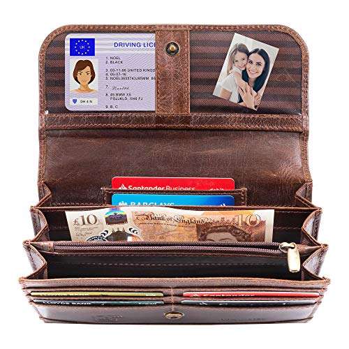 moonster Leder Portemonnaie Damen Vollnarbenleder Geldbörse - Kartenetui...