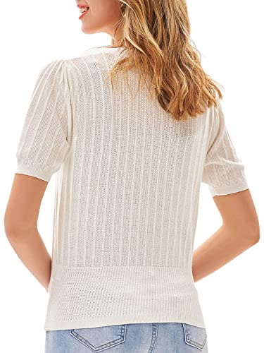 Women Short Sleeve Bolero Cardigan Shrug Button Down Cropped Sweater White S #TOP2