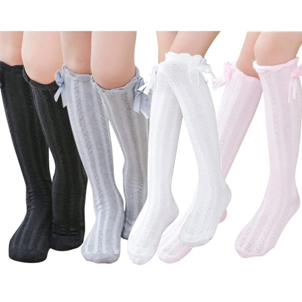 4 Pairs Girl's Knee High Socks Over Calf Kids Overknee Stockings 2-8T