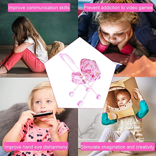 Baby Doll Carrinho De Brinquedo | Carrinho De Passeio De Guarda-chuva Rosa | Carrinho De Bebê 2 Em 1