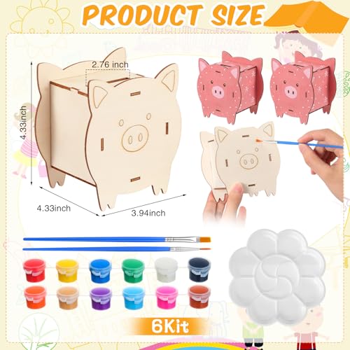 Weysat 12 Set DIY Wooden Piggy Banks Kit Unfinished Pig Coin Banks Craft with Paint Strips Brushes Palette Money Saving Box Small Change Container Art Craft Fo Birthday Home Festival Gift