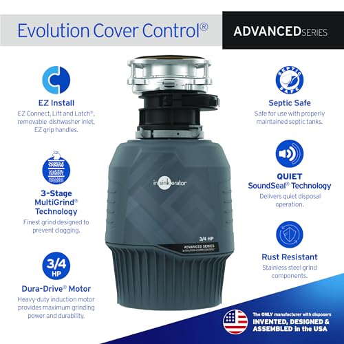 InSinkErator Evolution Cover Control 3/4 HP Garbage Disposal, Advanced Series EZ Connect Batch Feed Food Waste Disposer by InSinkErator - Image 2