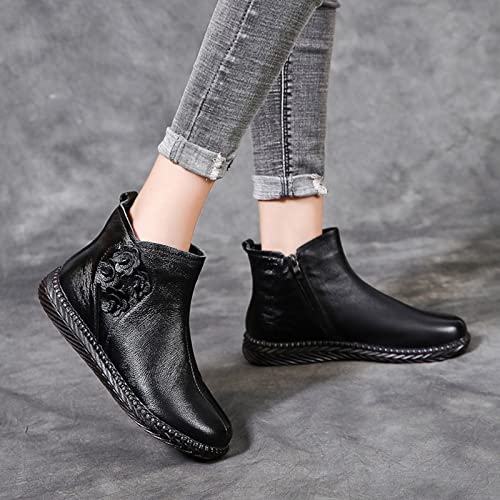 Mode-Herbst-Winter-Frauen-Stiefeletten-flacher weicher Boden-rutschfester Komfort-Seiten-Reißverschluss-Blumen Damen Sexy Rot - Image 6