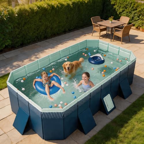 Foldable Pool Non-Inflatable Swimming Pool for Kids Adults Extra Large Stable Collapsible Pool Hard Plastic Portable Folding Kids Dogs Pool for Family Backyard Garden Outdoor 113L x 66W x 21H