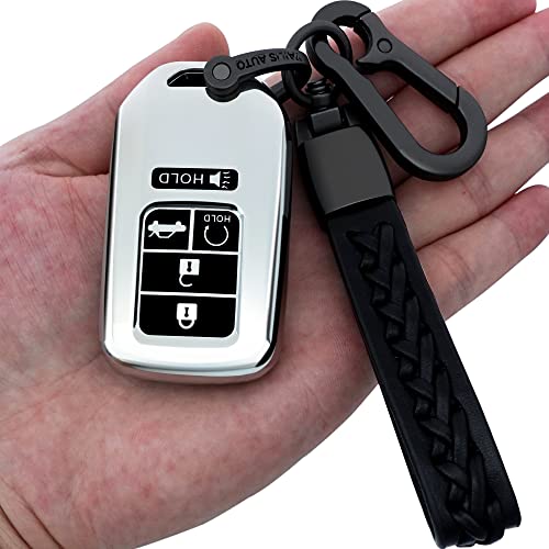 Kirsnda For Honda Key Fob Cover Case,With Keychain,Soft Tpu Protect Car Key Shell,Fit Civic Accord Pilot Cr-V Insight,Ect Remote Smart Key(Silver) #TOP6