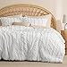 Bedsure Tufted Boho Comforter Set Queen -Â White Boho Bedding Comforter Set, 3 Pieces Farmhouse Shabby Chic Embroidery Bed Set, Soft Jacquard Comforter for All Seasons