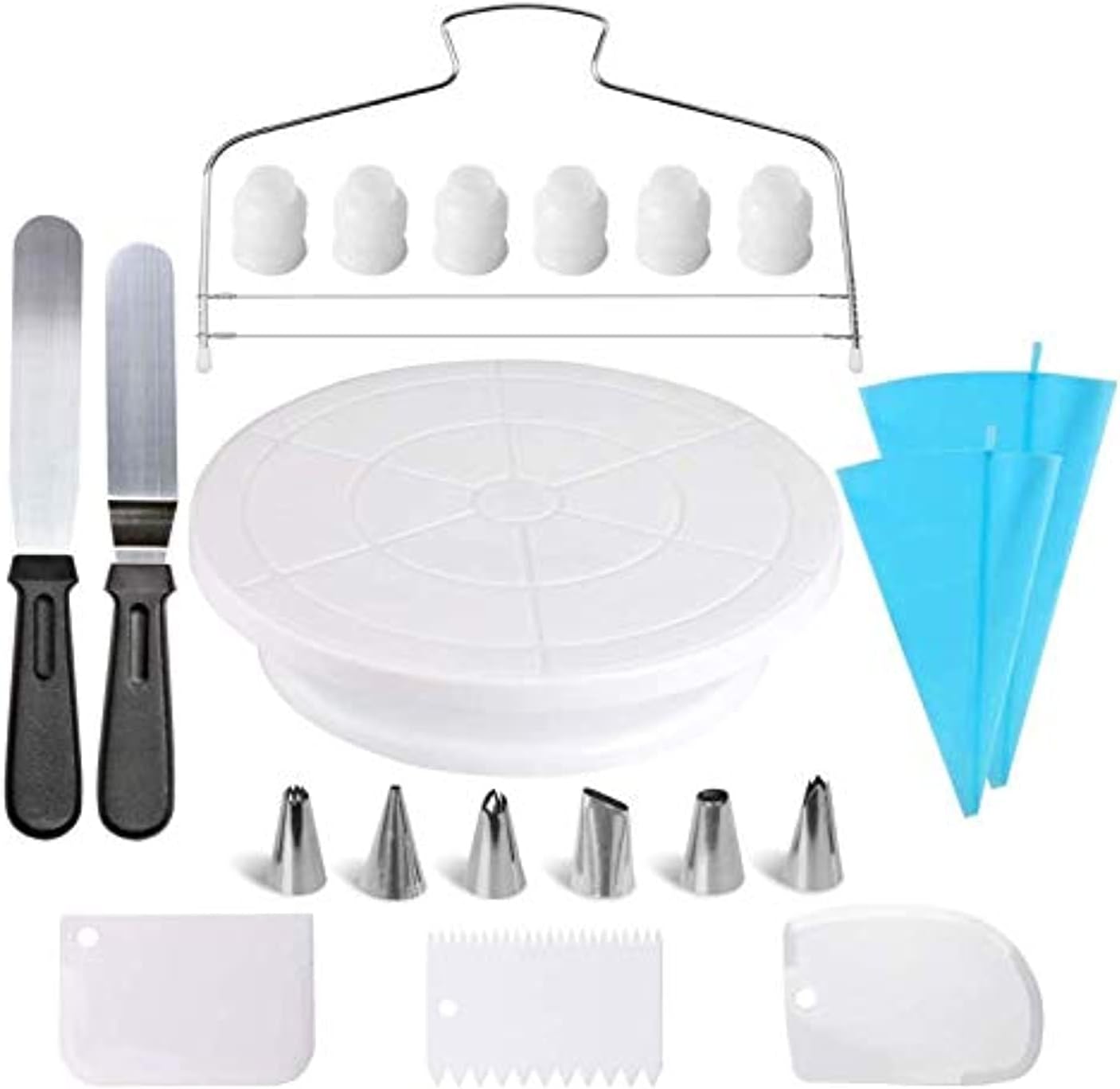 Cake Decorating Supplies,21pcs Cake Decorating Kit with Cake Rotating Turntable, Icing Spatulas,Cake Scrappers, Cake Cutter, Piping Nozzles,Pastry Bag,Piping Tip Couplers