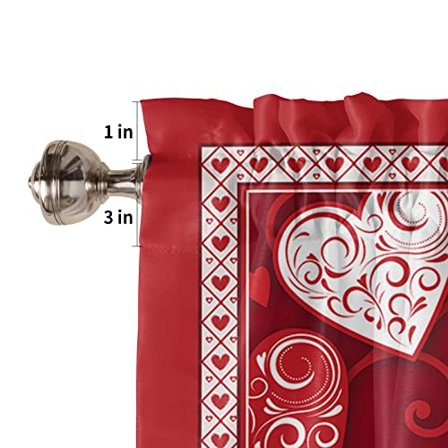 Valentines Valance Curtains For Living Room/Kitchen Window,Red Valentine Love Hearts White Rod Pocket Window Valance Tiers Small Window Curtain Drape Window Panel Treatment,Spring Holiday 54X18 #TOP4