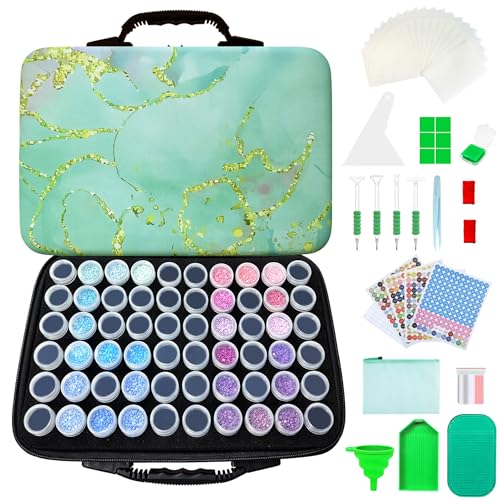Image of Muzagroo Art Diamond Painting Storage Containers Diamond Art Storage Case with Accessories and Tools Portable Shockproof 60 Slots Organizer Case for Diamond Painting Kits Standard Set (Green)