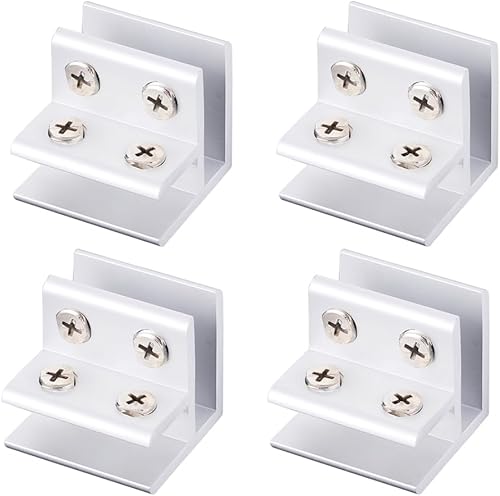 Soporte de estante de vidrio de aleación de aluminio, soporte de estante de vidrio ajustable, 4 abrazaderas de soporte, abrazadera de gabinete de 90