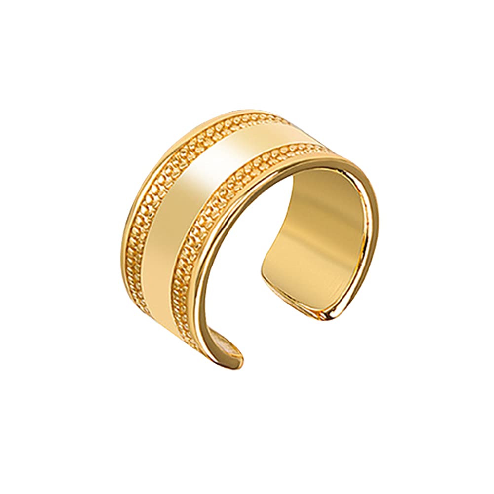 chengxunVintage Olive Branch Edge Open Adjustable Ring Wide Glossy Distressed Silver Jewelry Ring Accessories for Women