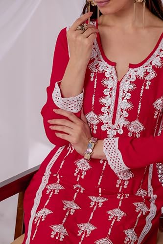 Image of Sidhidata Women's Rayon Sequence & Beads Embroidered Kurti (Kurti Beads)